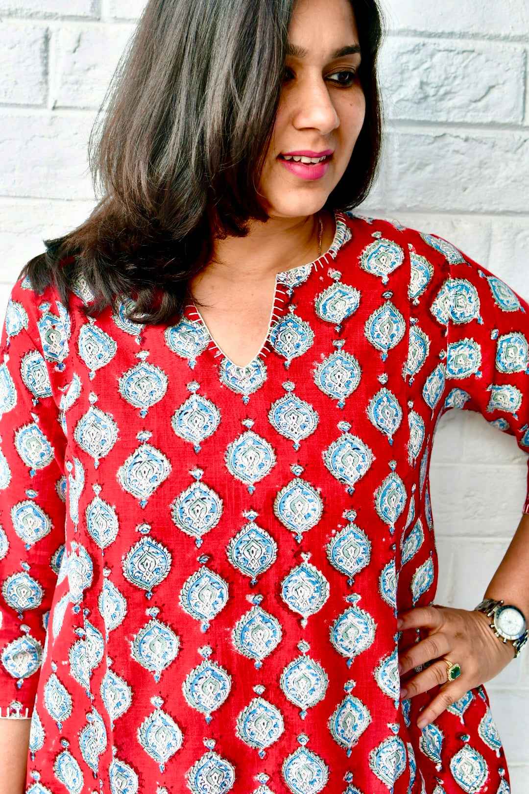 Pretty Red Phiran Kurta : Lightweight, breathable