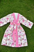 Kids Handblock Premium Cotton Bathrobe Pink Elephant pattern