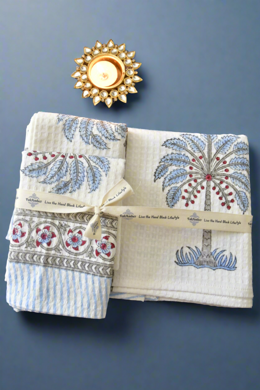 Blue Palm Handblock Towel