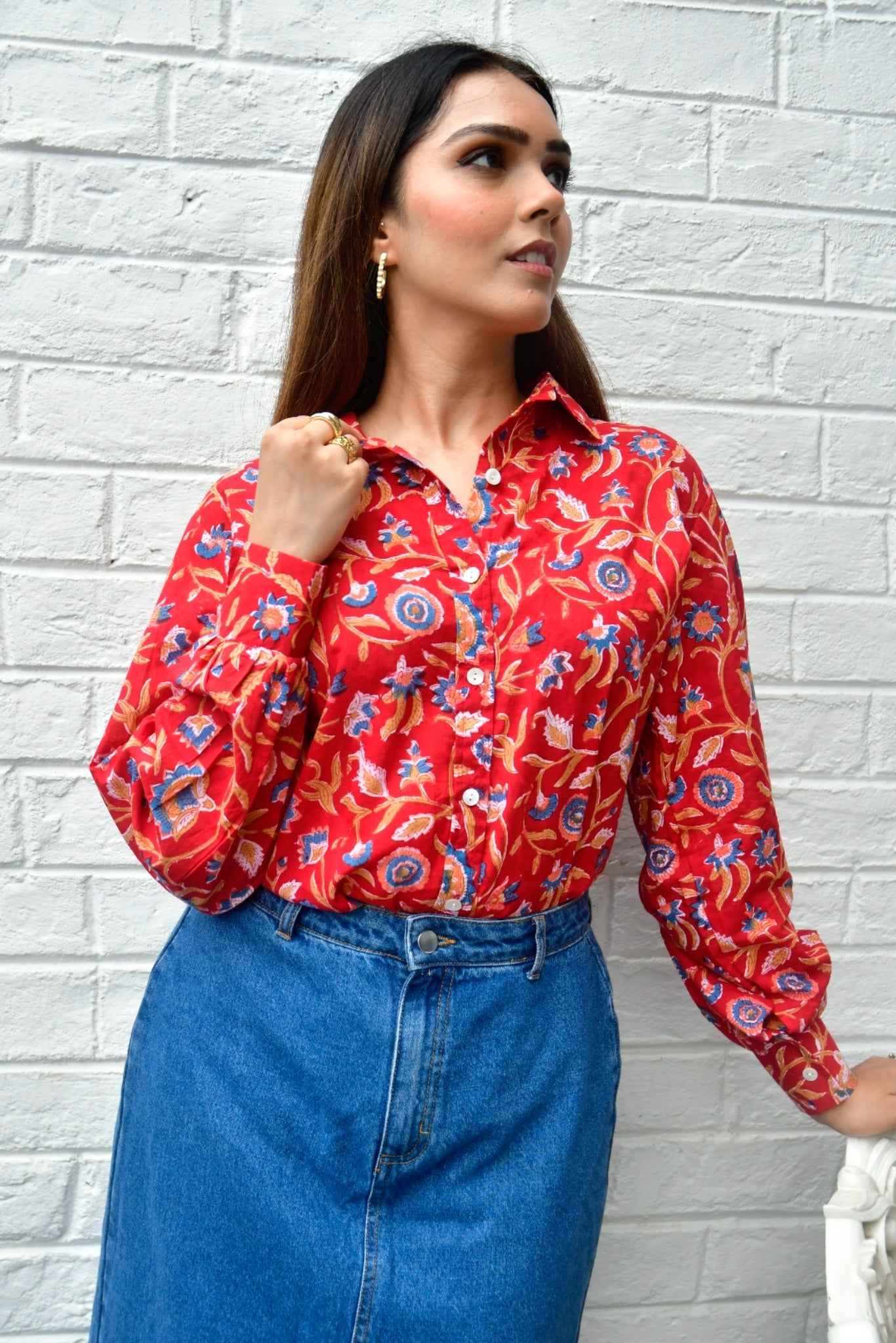 Royal Red Floral Cotton Shirt