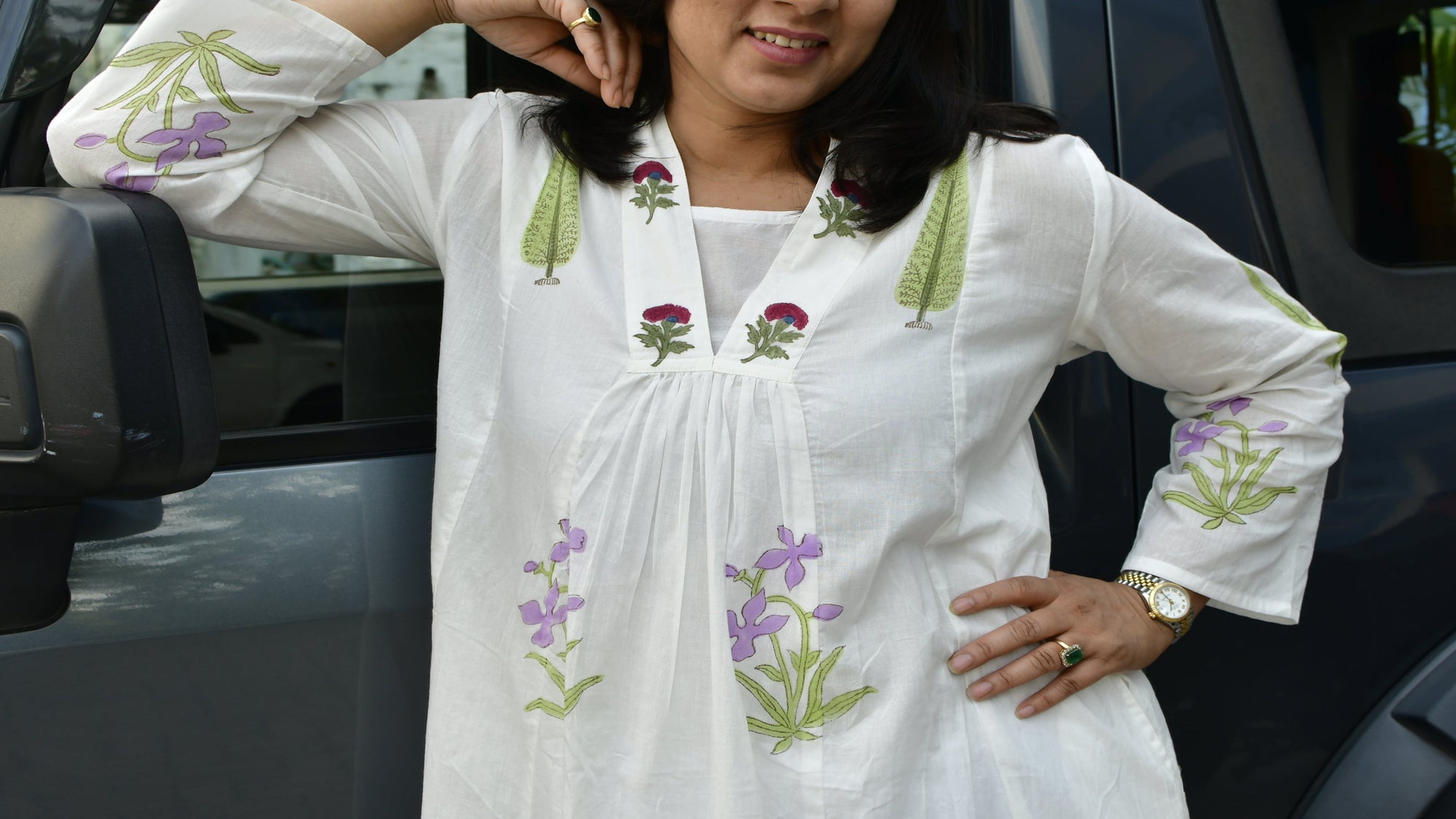 white bock print kurta