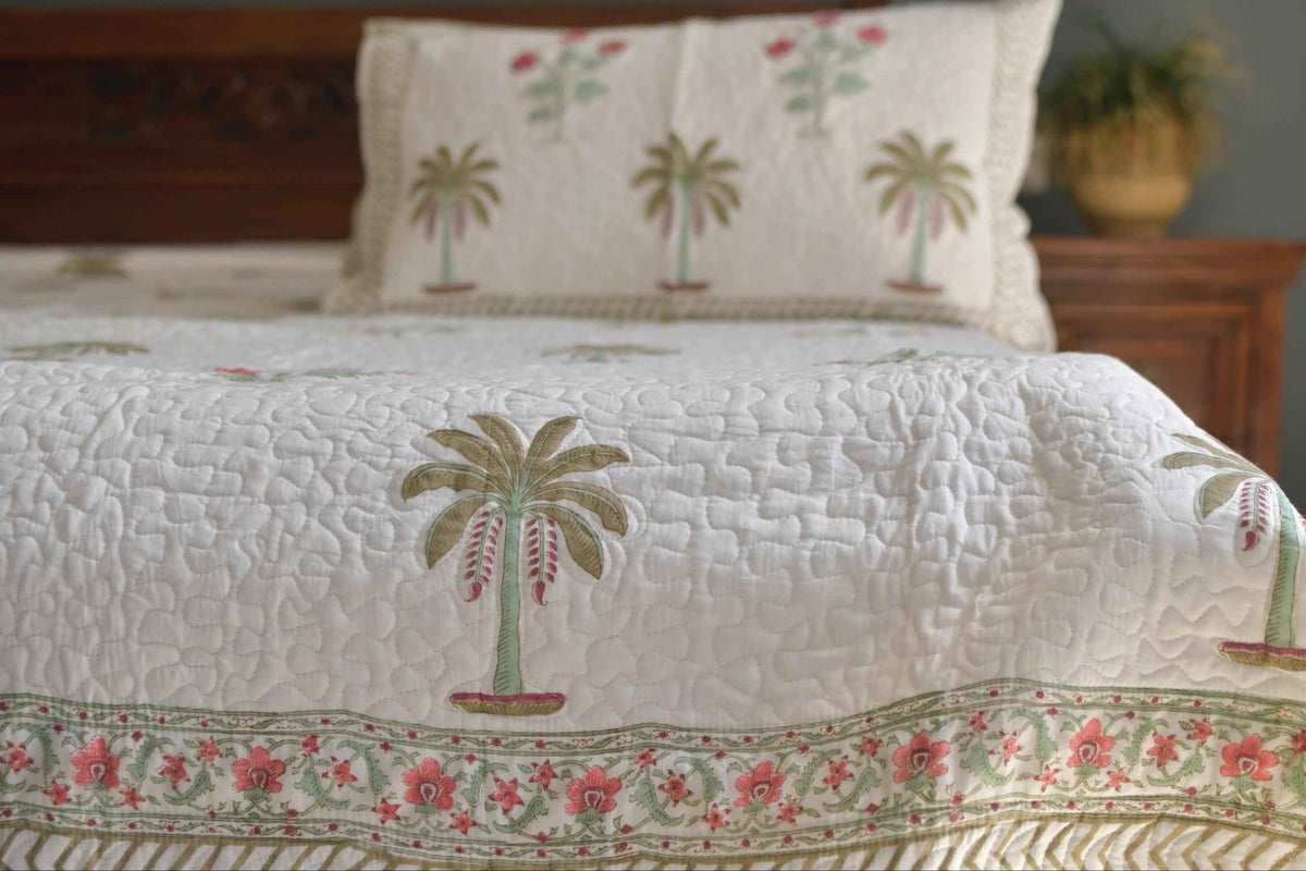 Palms Forever Bedcover:  Jaipur Print, Summer Comfort