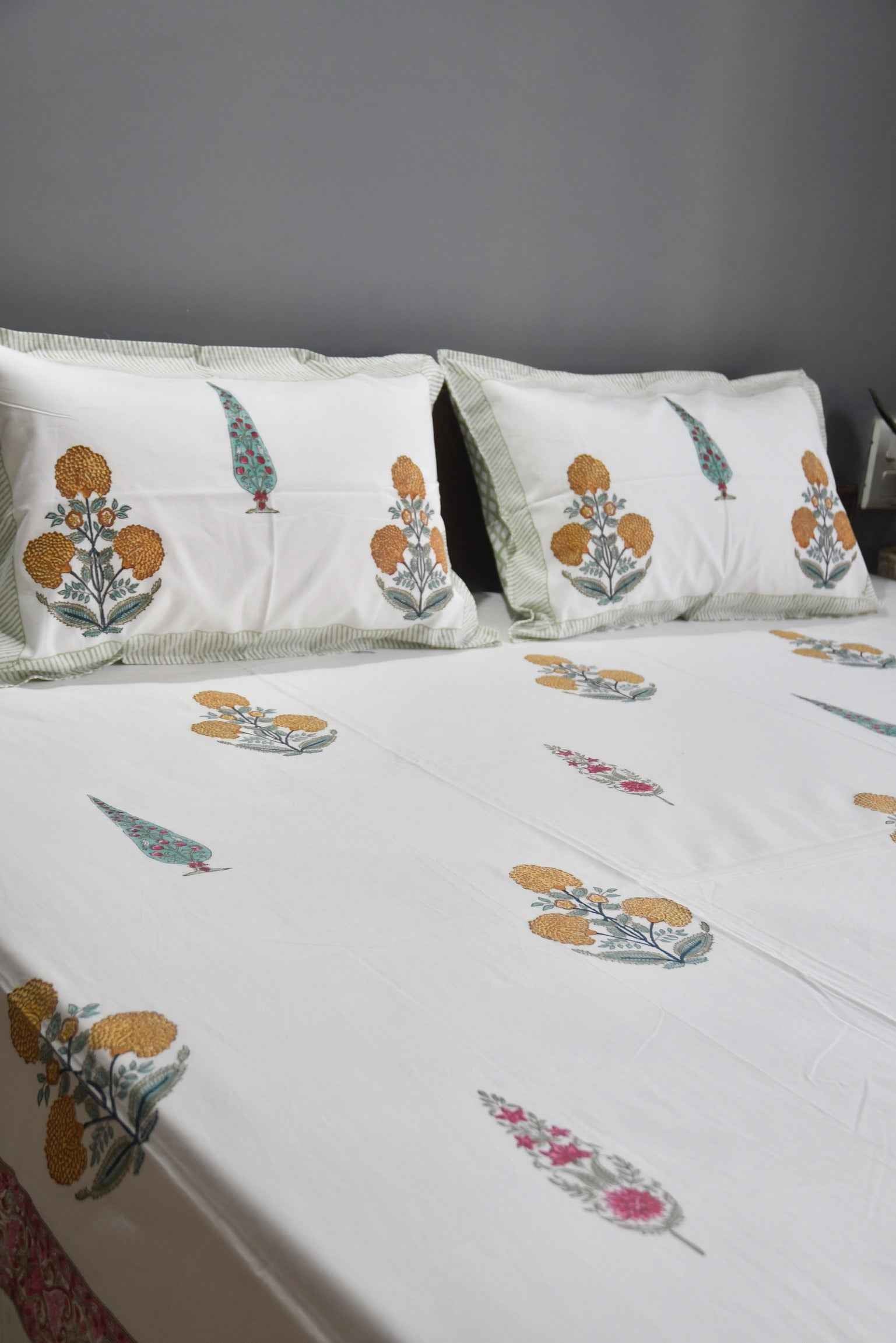 Marigold Bedsheet, Jaipur Print, Premium Cotton