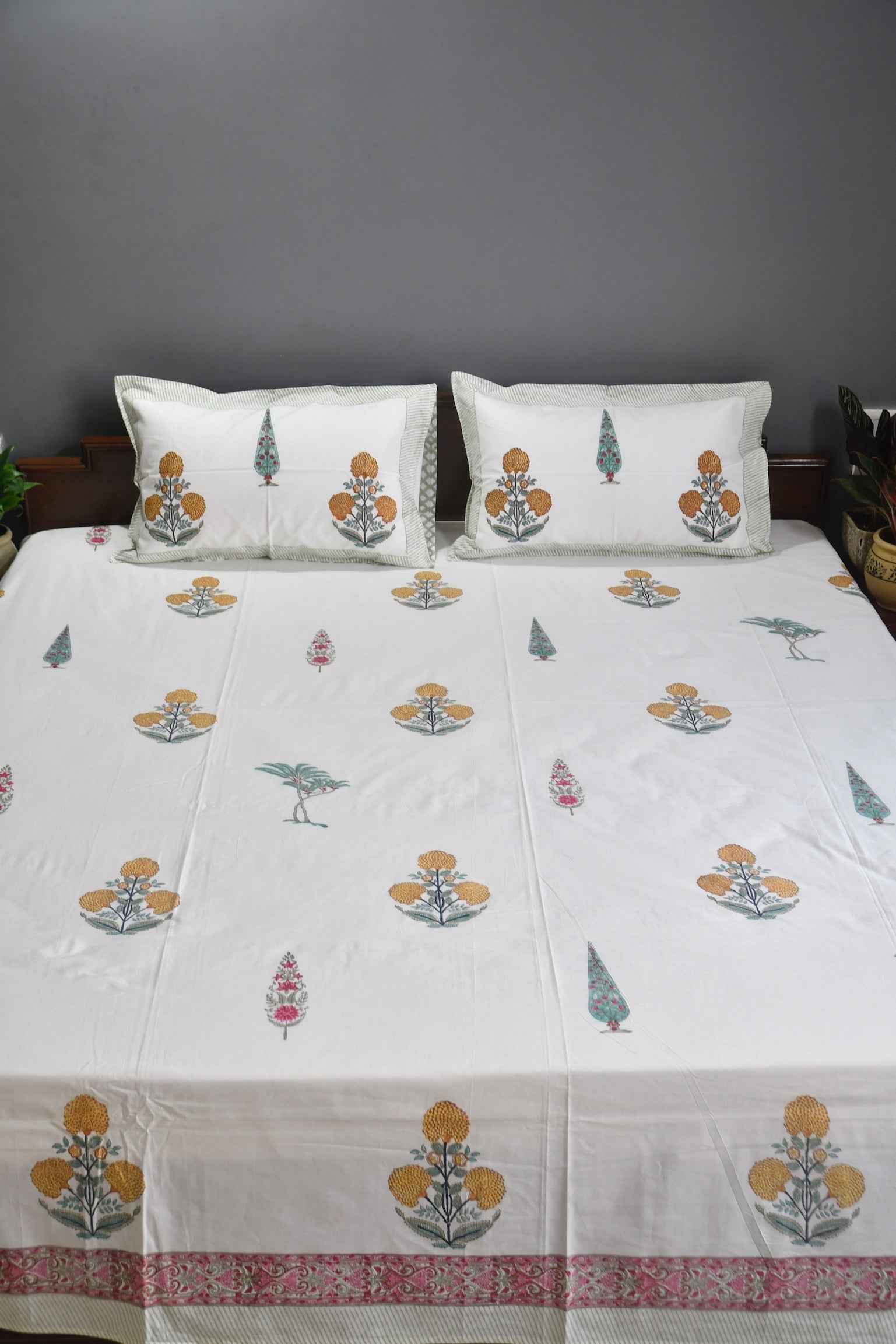 Marigold Bedsheet, Jaipur Print, Premium Cotton
