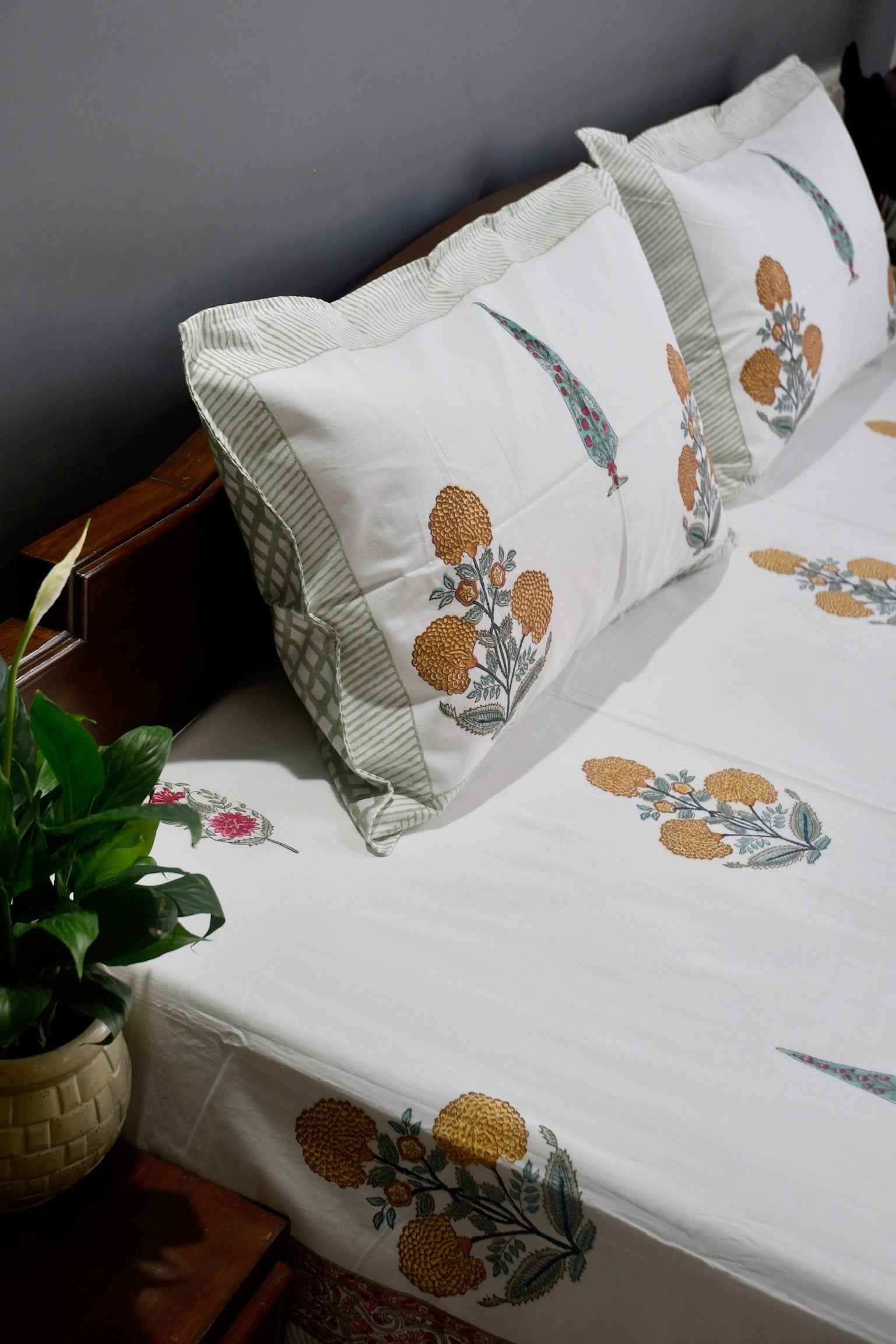 Marigold Bedsheet, Jaipur Print, Premium Cotton
