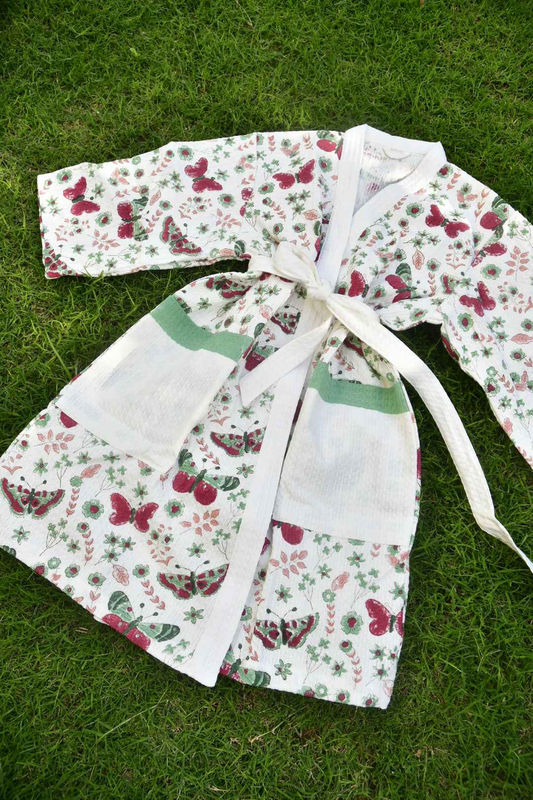 Kids Premium Handblock Waffle Cotton Bathrobe Butterfly Pattern