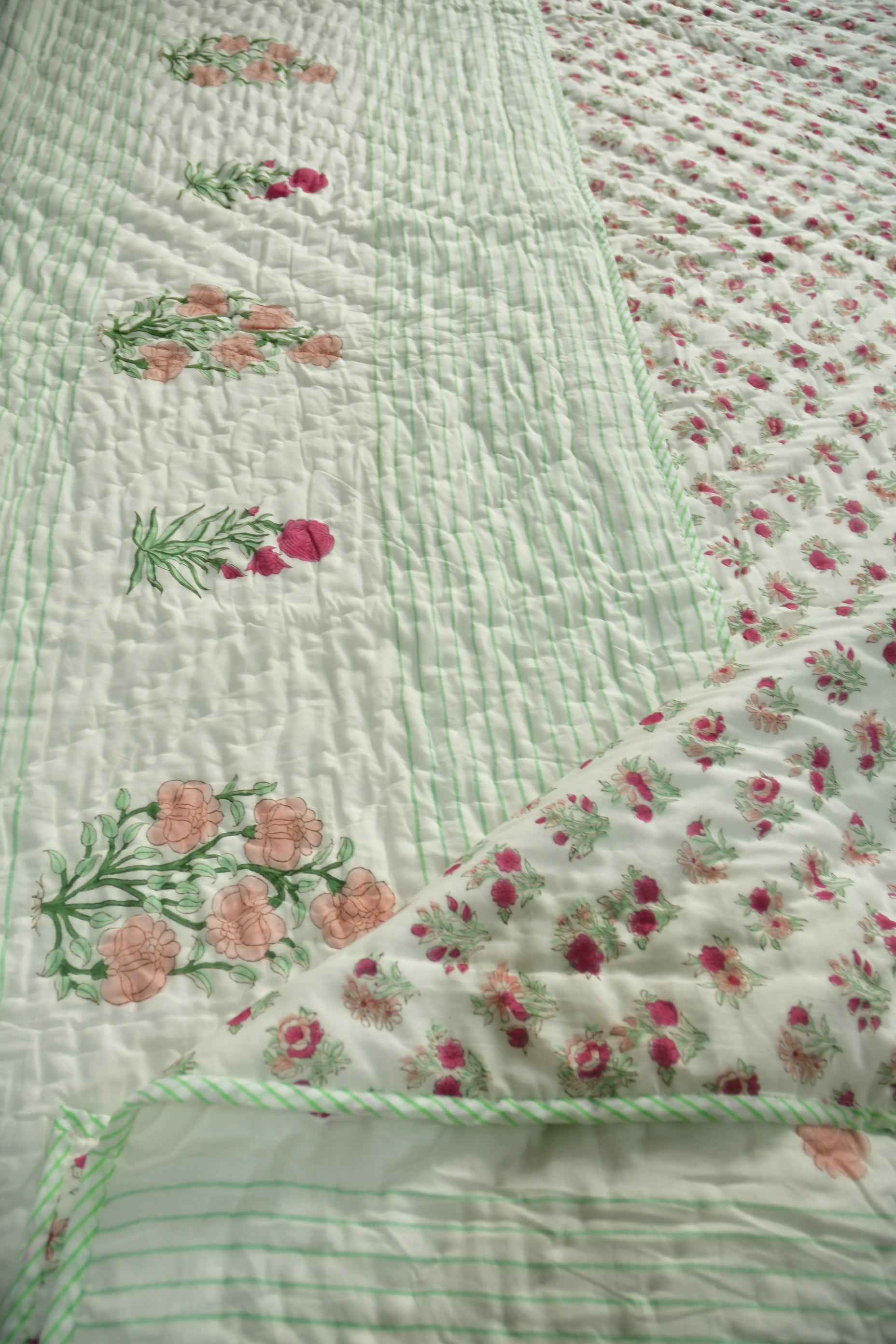 Peach and Pink Floral Premium  HandBlock  Quilt