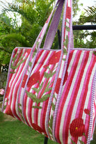 Poppy On Stripe Zipper Tote Bag