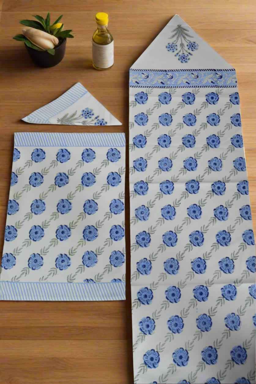 Blue Flower Table Mat Napkin Runner