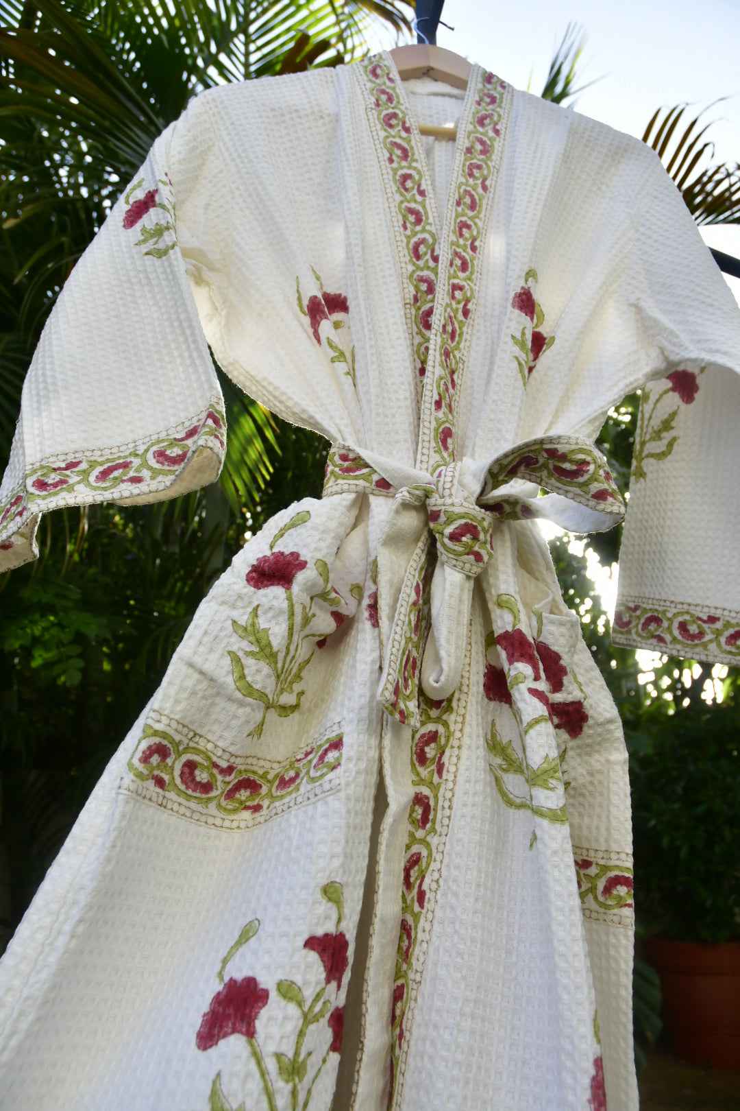 Bahaara Handblock Waffle Cotton Bathrobe