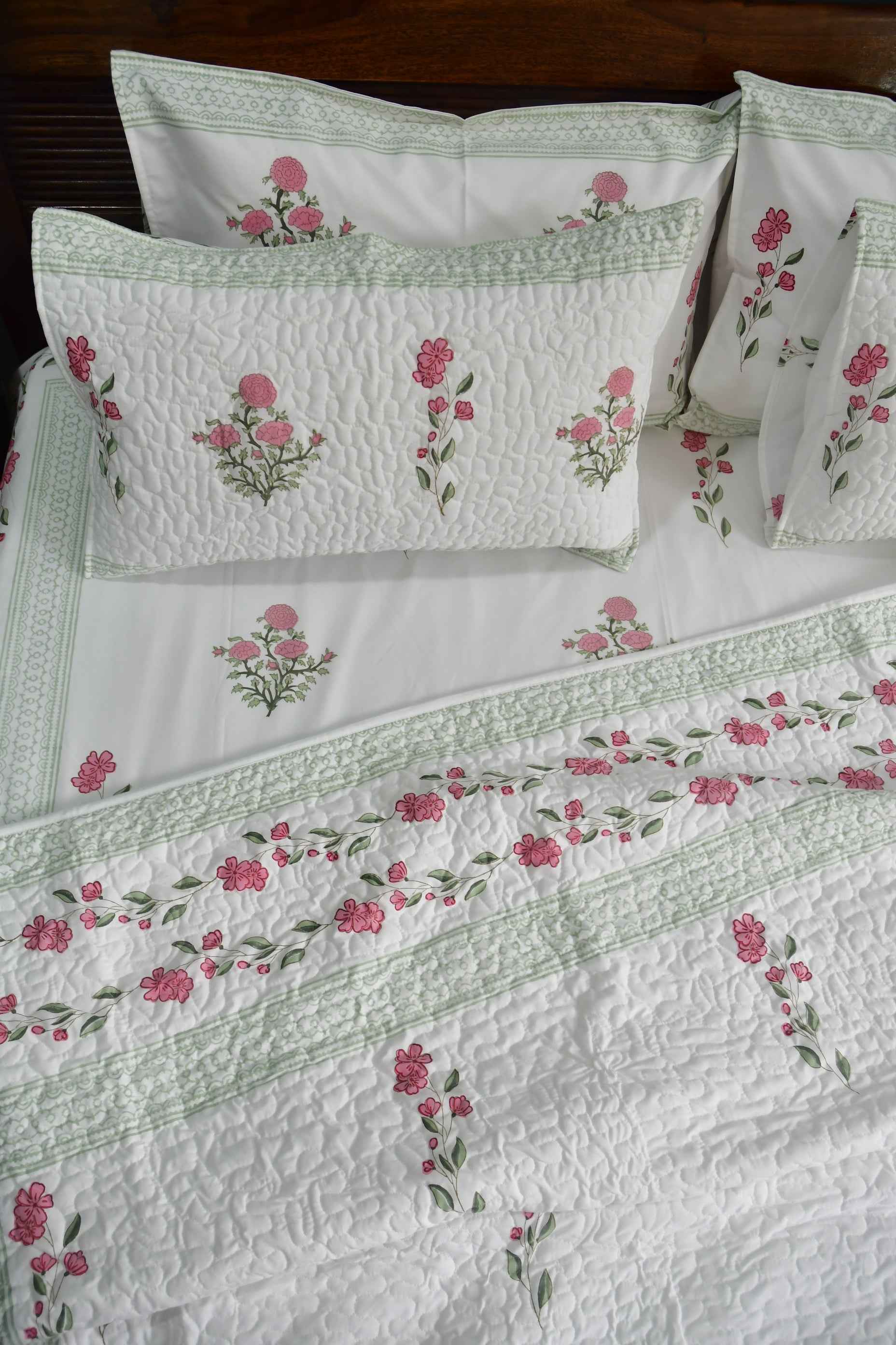 Pink Gulshan Handblock Cotton Bedding set