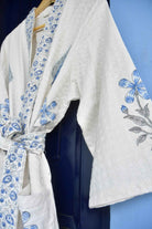 Blue Floral and Cypress Waffle Cotton Bathrobe