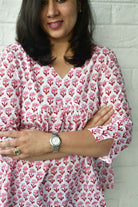 Red Buti White Short Top handblock Office wear