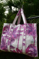 Hand-Printed Pink & White Palm Tote Bag