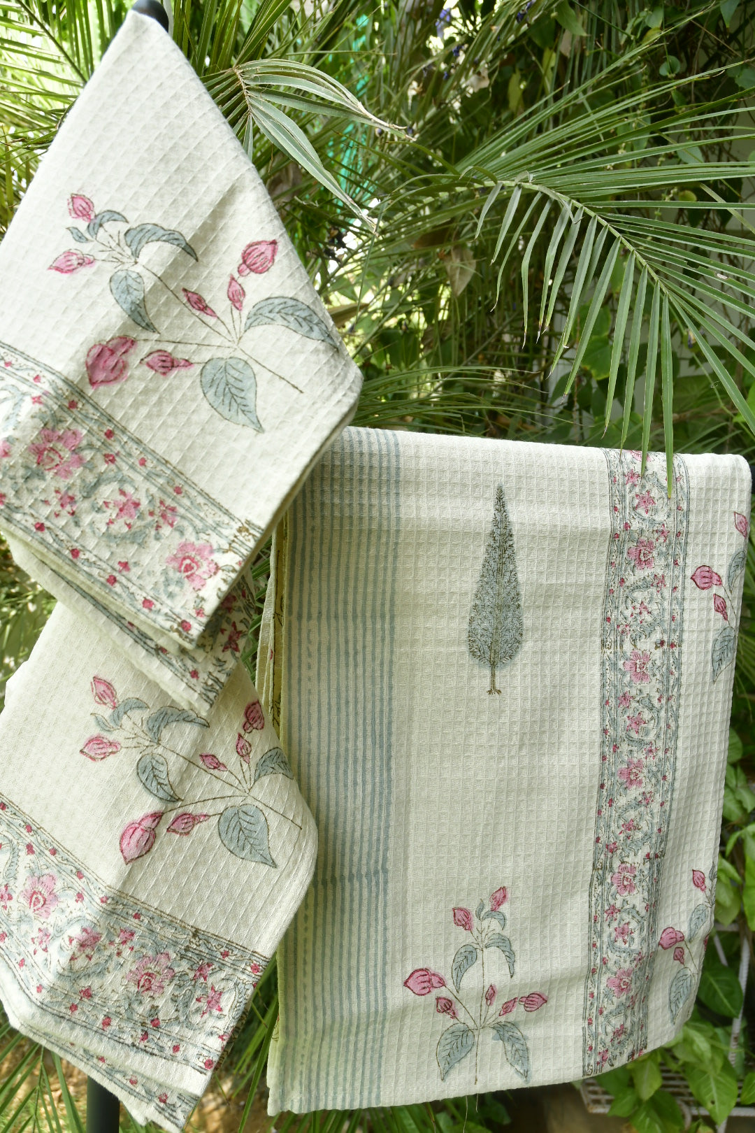 Pink buta and cypress on beige