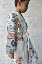 Kids HandBlock Premium Waffle Cotton Bathrobe Sparrow Pattern