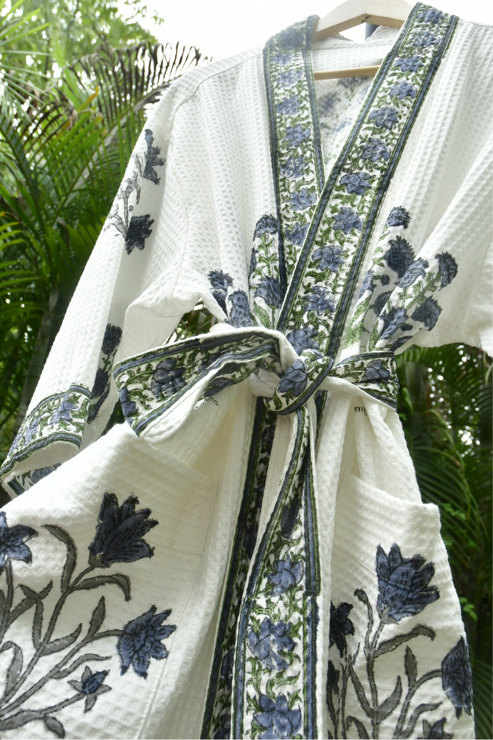 Deep blue buta premium Handblock bathrobe
