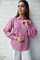 Tulip Pink Floral Buta Cotton Shirt