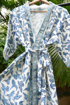 Blue Bird waffle cotton Handblock Bathrobe