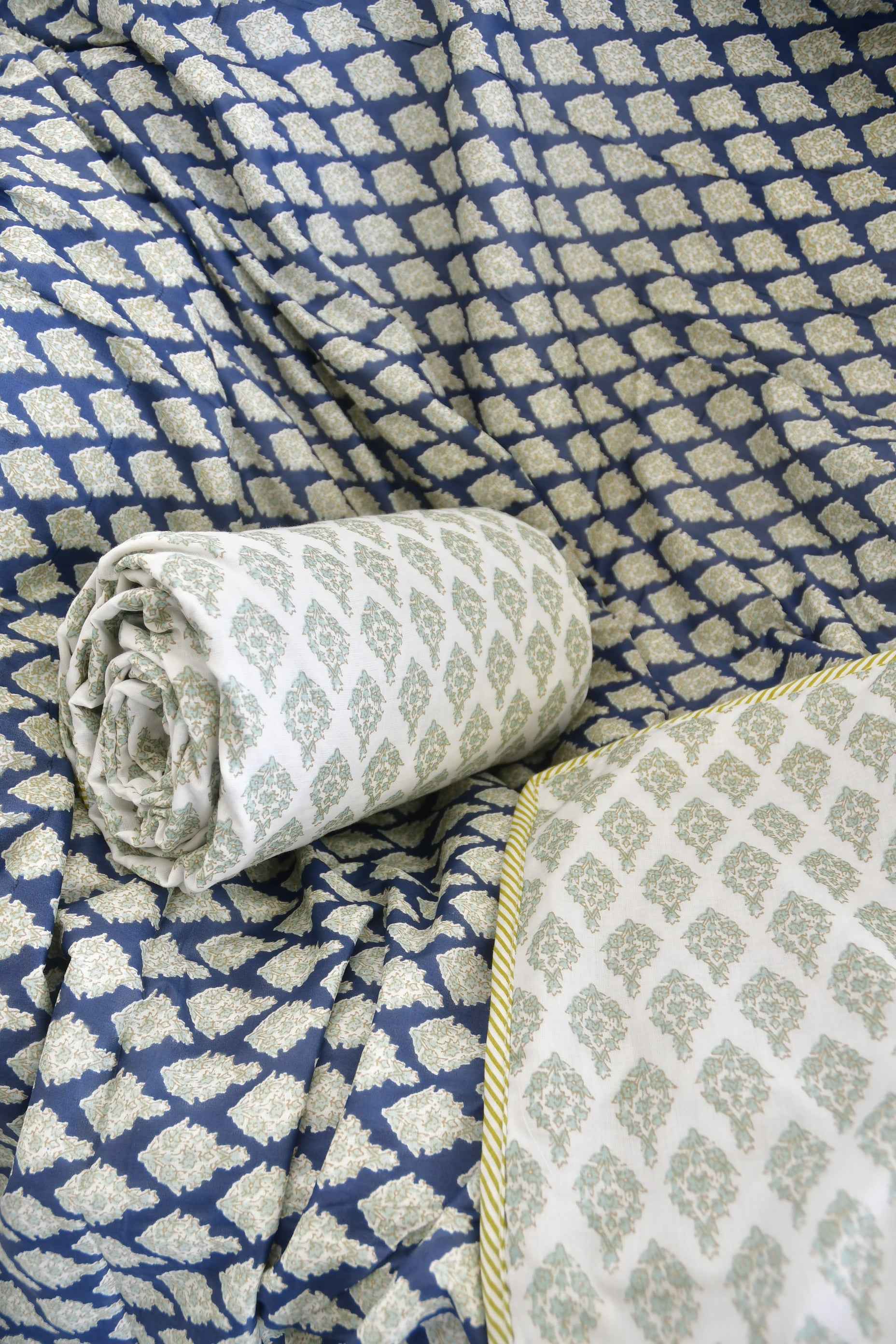 Deep Blue Bagru Print Dohar Handcrafted Comfort