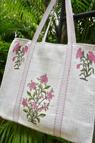 Pink Buta Zipper Tote Bag: Hand-Blocked Beauty
