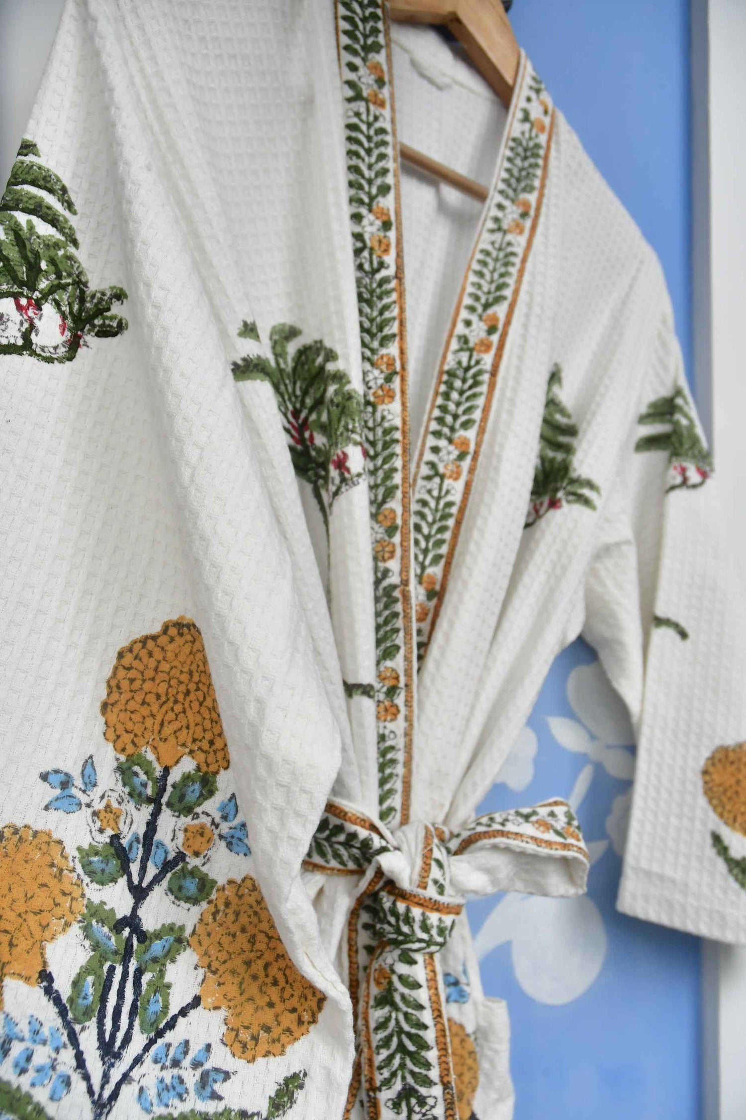 Marigolds HandBlock Waffle Cotton Bathrobe