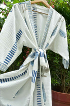 Blue Poppy and Cypress leaf Waffle  Bathrobe