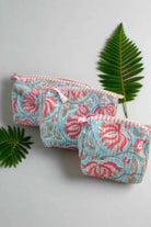 Pink Lotus on Blue Utility Bag- Hand Block Print