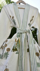 Yellow Green Buta Handblock Bathrobe