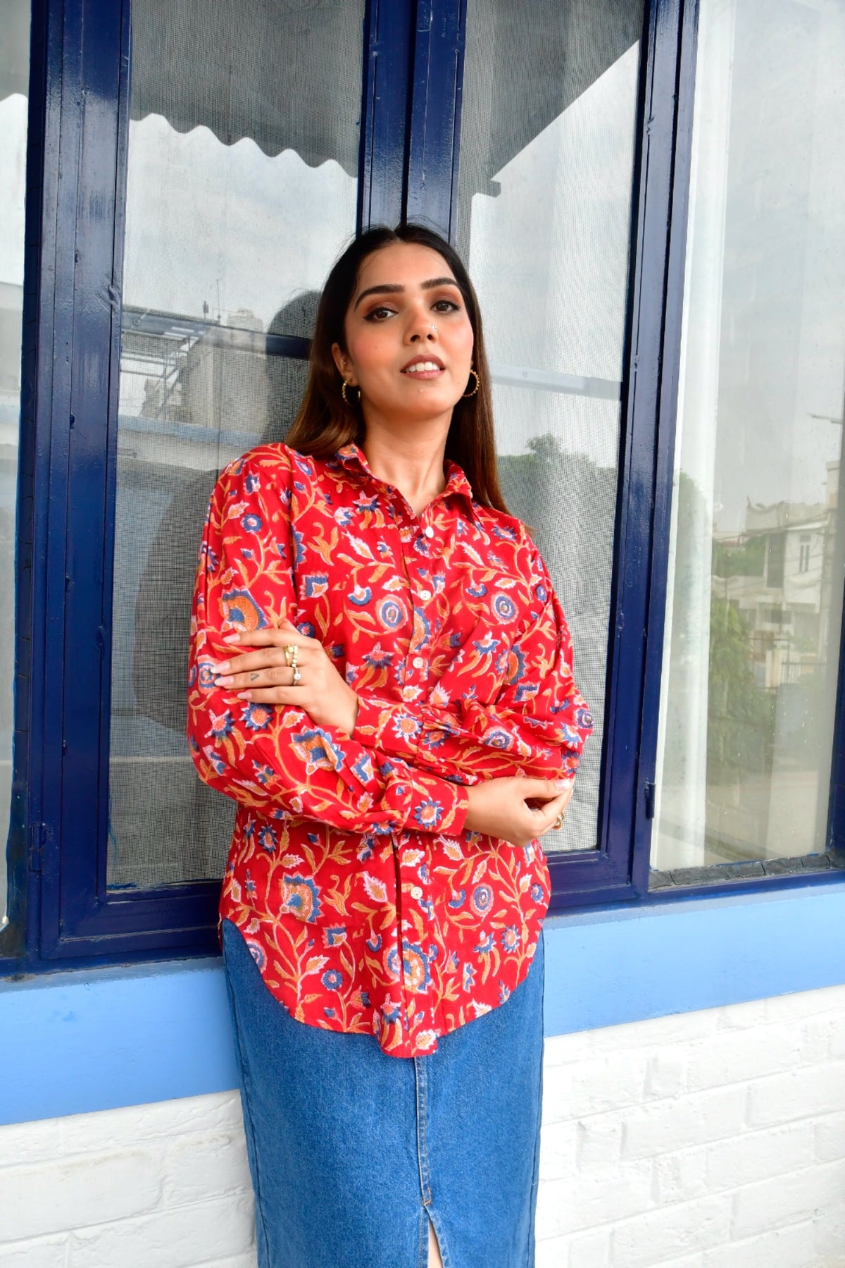 Royal red floral shirt