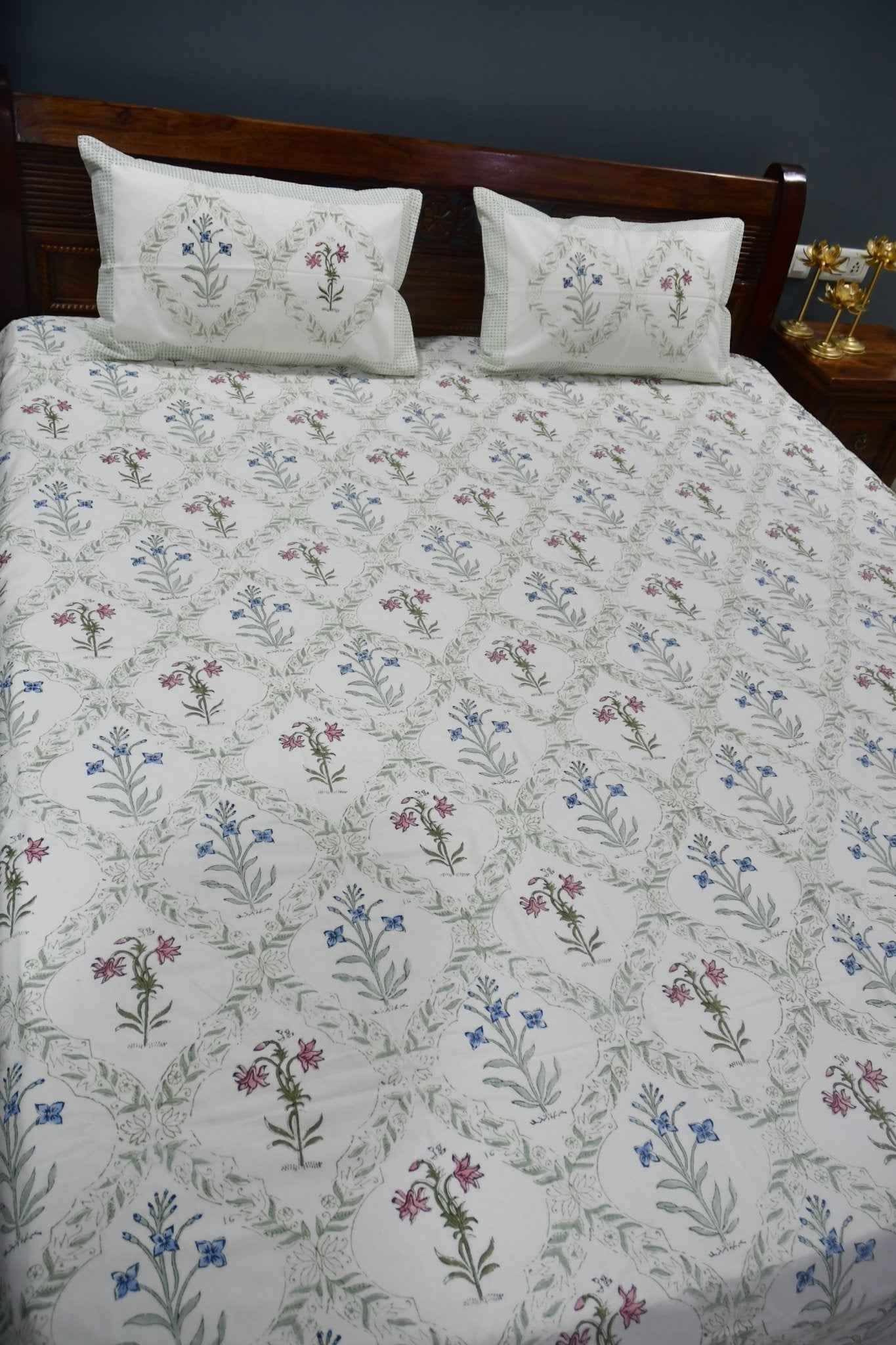 Classic Mughal Jaal Handblock Cotton Bedsheet