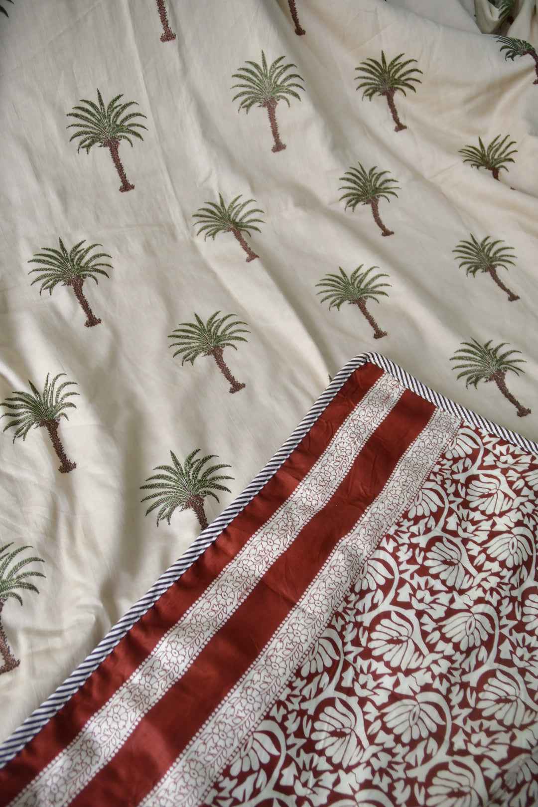 Beige and Maroon Palm and floral jaal Dohar