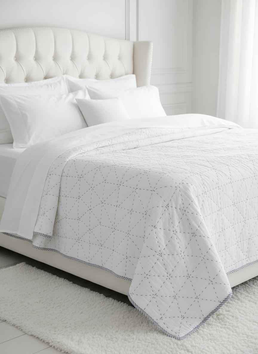 Snow White Kantha Stitch Jaipuri Cotton Quilt – Premium Mul Mul Rajai