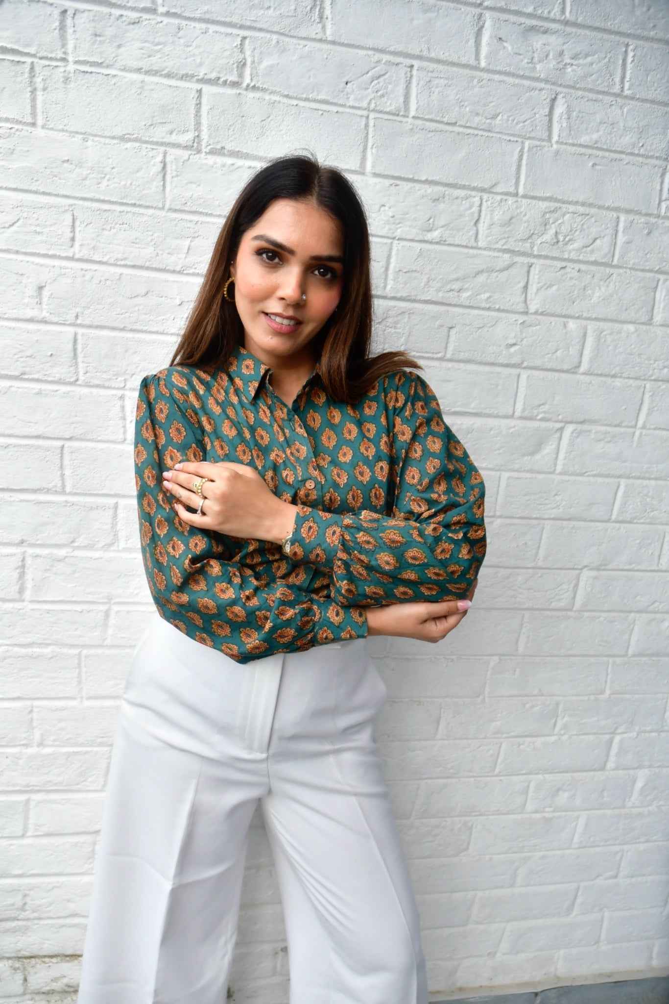 Beetle Green Classic Buta Cotton Shirt