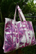 Hand-Printed Pink & White Palm Tote Bag
