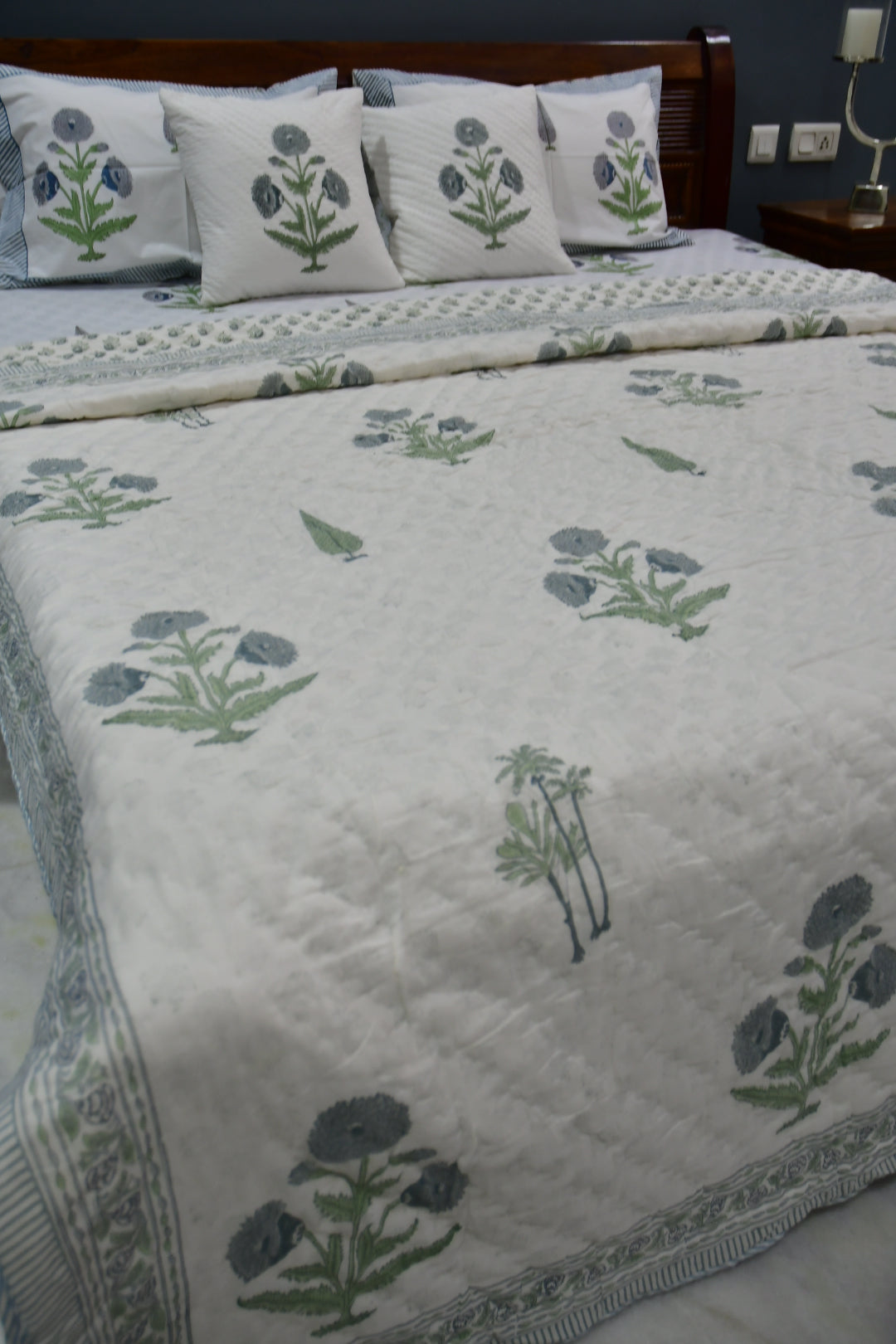 Poppy blue grey bedding