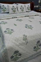 Blue Grey Poppy Handblock Cotton Bedding Set
