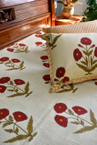 Elegant Red Poppy Cotton Bedsheet | Hand-Blocked