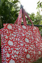 Happy Red Floral Hand-Blocked Tote Bag