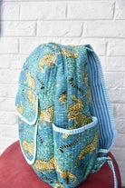 Leopard Print Blue Handblock Cotton Backpack