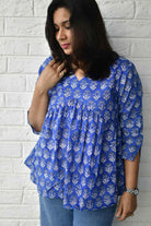 Royal Blue Short Top Handblock : Daily Wear