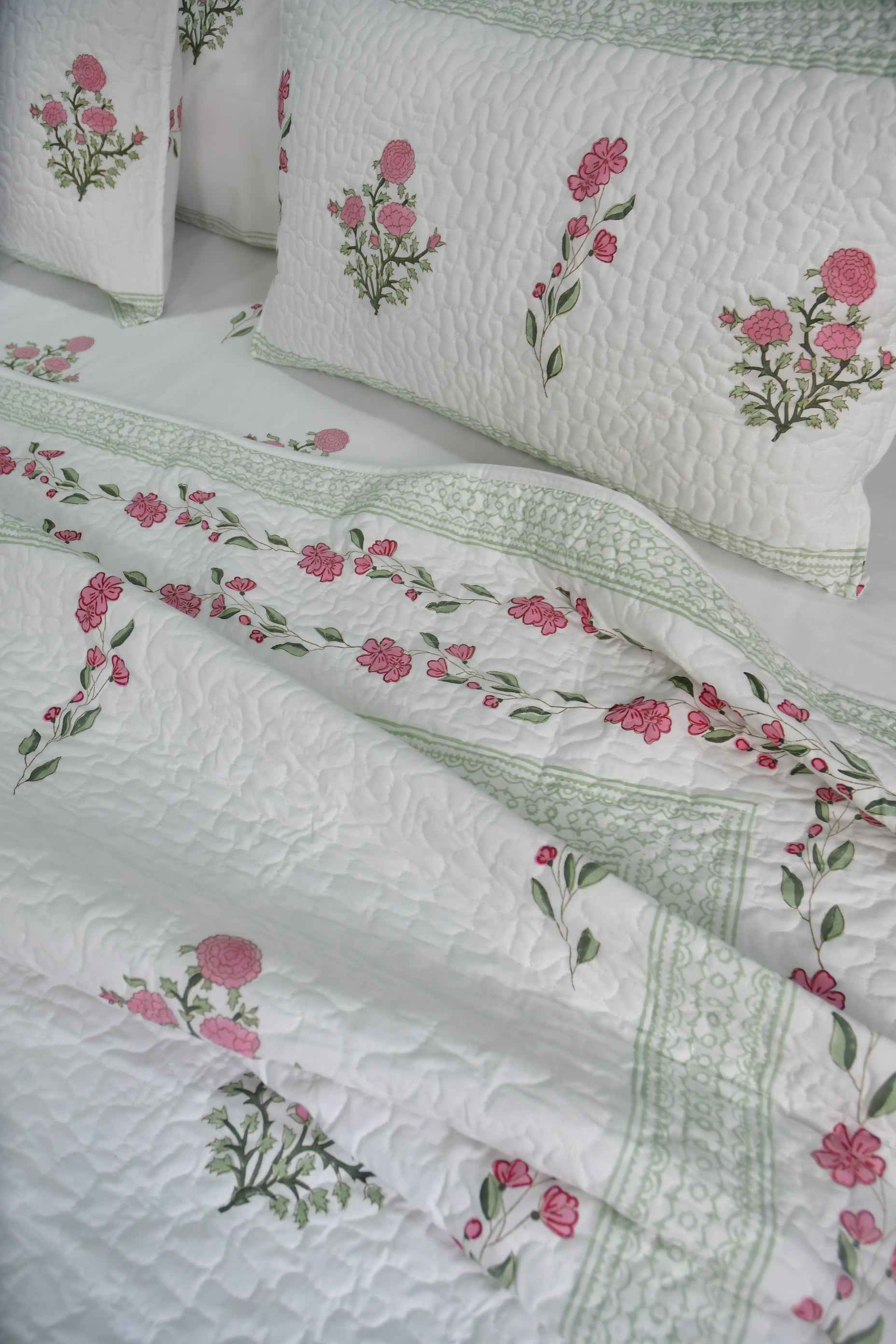 Pink Gulshan Handblock Cotton Bedding set