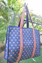 Premium Blue Floral Tote Bag: Hand-Blocked Beauty