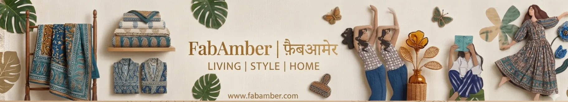 FábAmber brand banner with lifestyle images and product display.