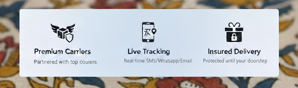 Floral fabric with a delivery service feature card overlay