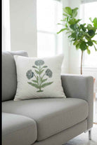 Blue Grey Poppy Cotton Cushion Cover – Hand Quilted, Designer Floral