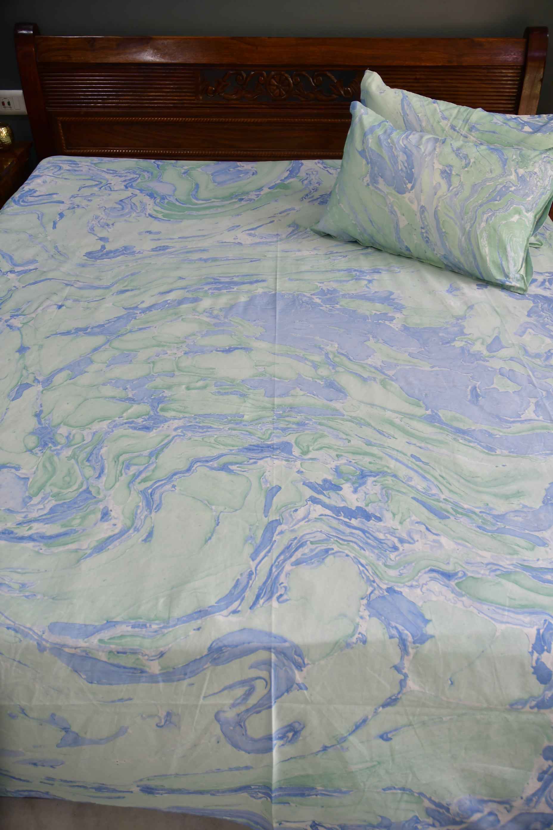 Ocean Marble Bedsheet:  Hand Block Print, Jaipur, Premium Cotton