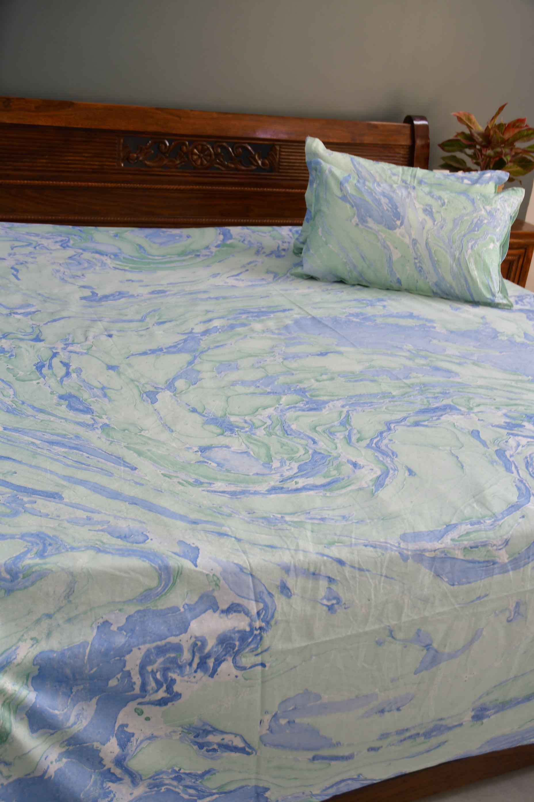 Ocean Marble Bedsheet:  Hand Block Print, Jaipur, Premium Cotton