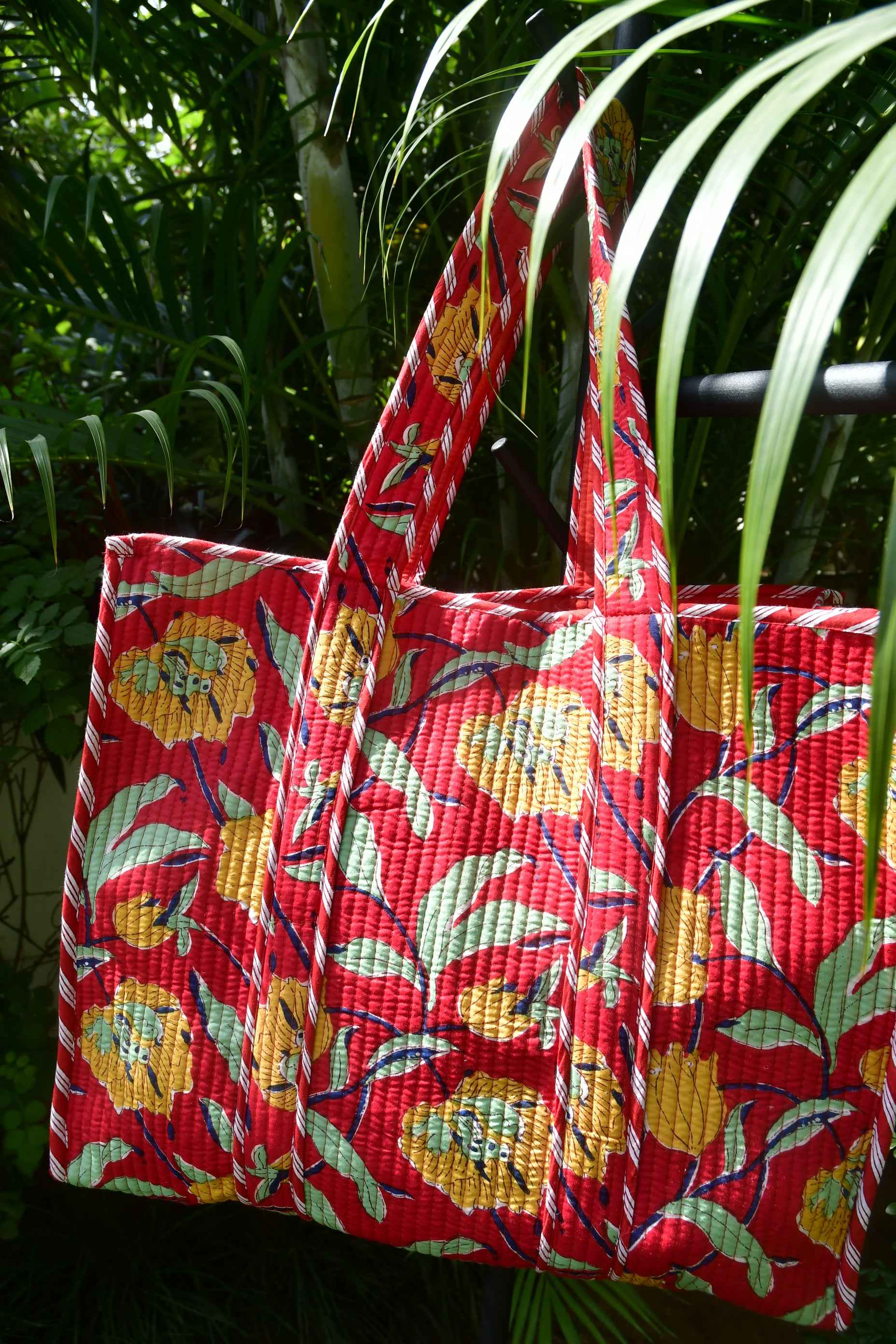 Red Hand-Blocked Tote Bag | Jaipur's Finest