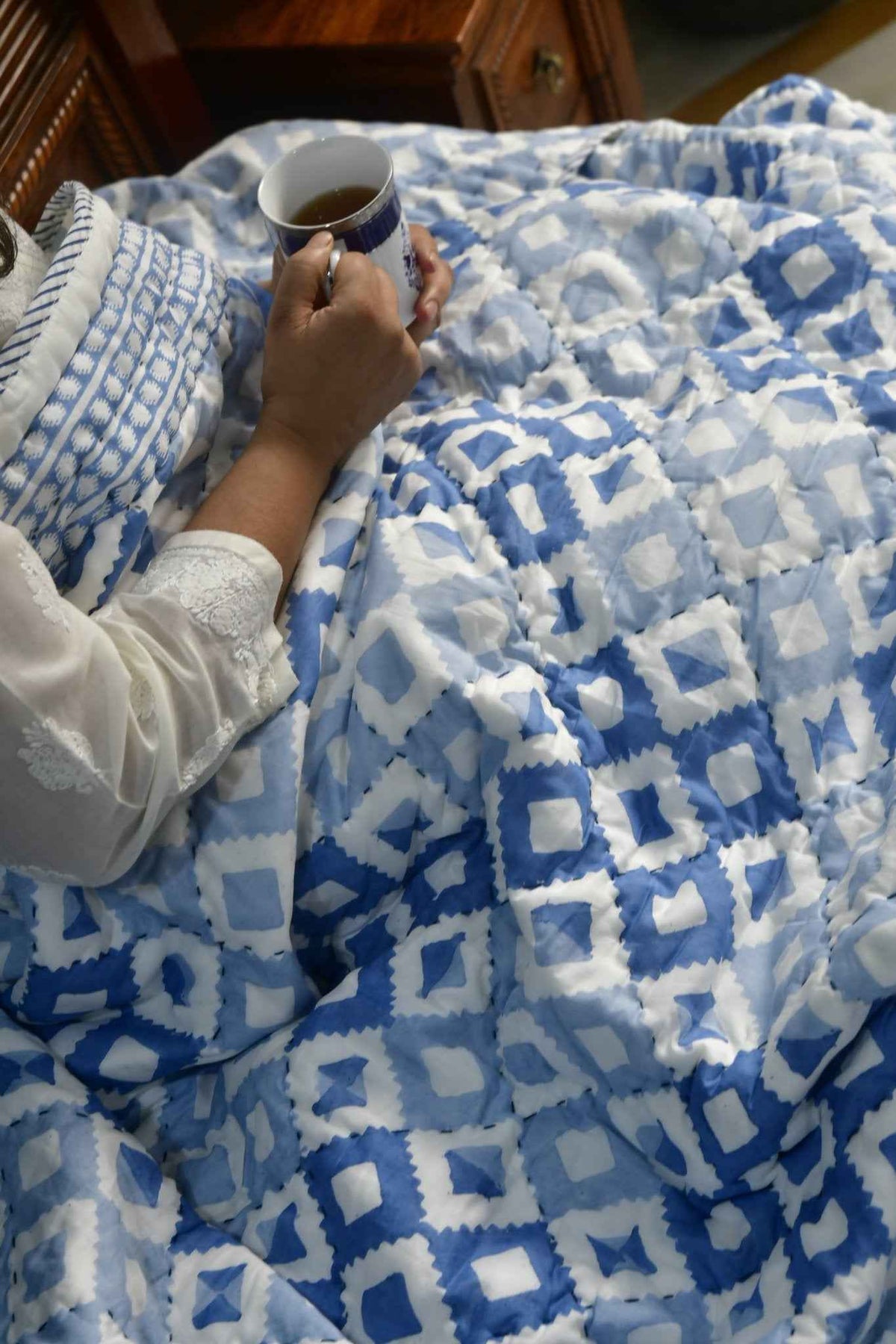 Blue Geometrical Double Quilt